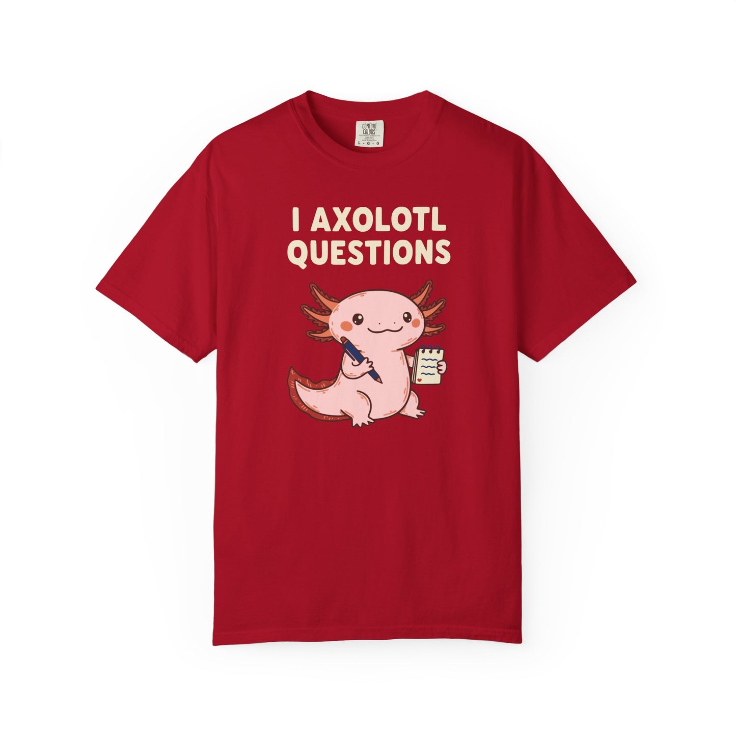 "I Axolotl Questions" T-Shirt — Cute Cartoon Reporter Student Graphic Tee