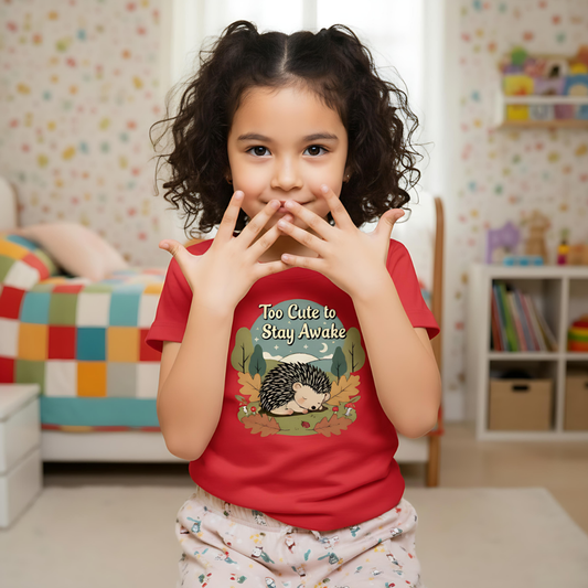 "Too Cute to Stay Awake" Hedgehog Youth Tee — Cute Sleeping Animal Kids Shirt