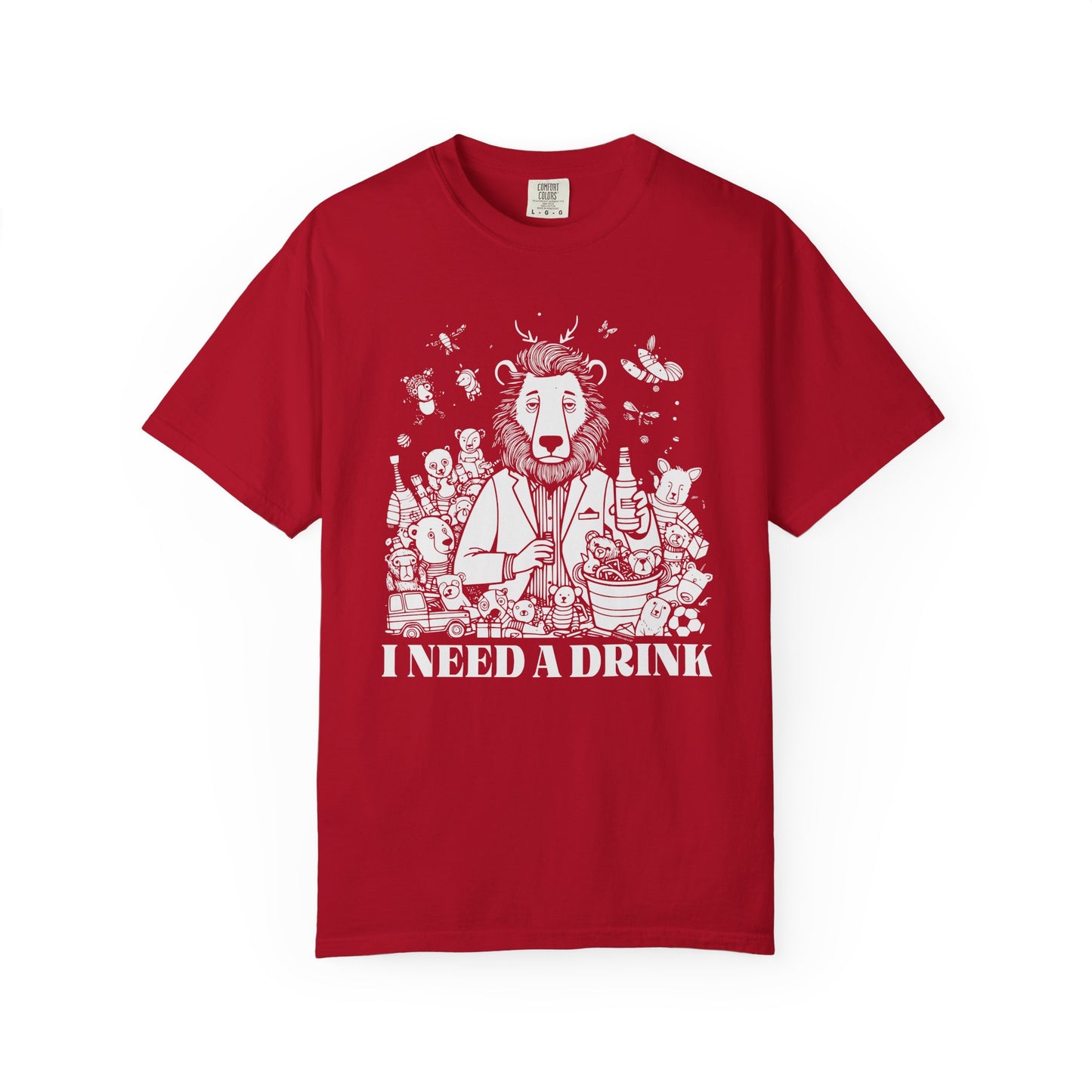 I Need A Drink T-Shirt — Funny Lion Bartender Gentleman Father Graphic Tee