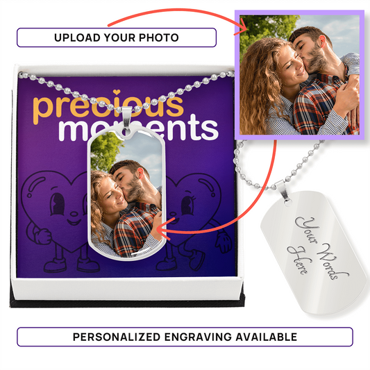 Personalized Photo Memories Dog Tag Necklace | Custom Engraved Message | Gold or Silver Finish | Sentimental Gift
