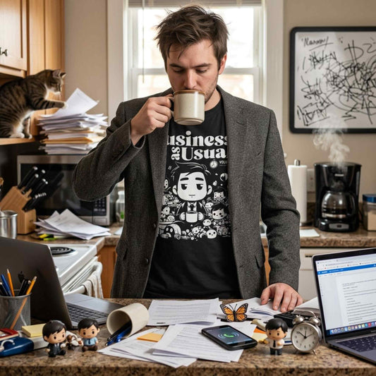 "Business as Usual" T-Shirt — Cute Chibi Office Worker Graphic Tee