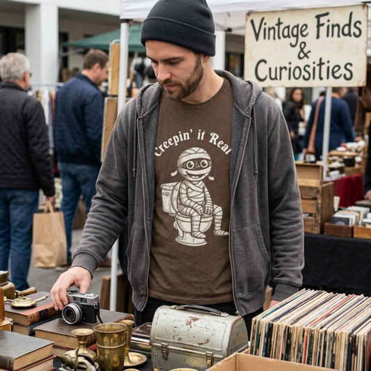 "Creepin' It Real" Vintage Tee - Funny Mummy on a Potty T-Shirt
