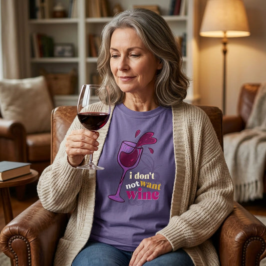 "I Don't Not Want Wine" T-Shirt — Wine Lover Graphic Illustration Tee