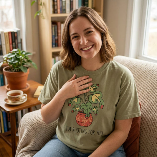 "I’m Rooting For You" Plant Lover Support T-Shirt — Cute Potted Plant Tee