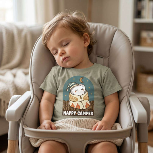 "Nappy Camper" Toddler Tee — Cute Sleeping Camper Graphic Shirt