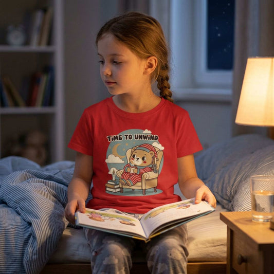 'Time to Unwind' Youth Tee — Windup Toy Bear Relaxing Graphic T-Shirt