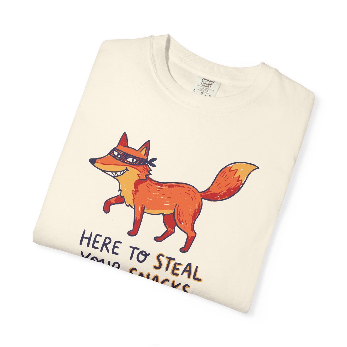 "Here to Steal Your Snacks" Graphic T-Shirt — Cute Snack Thief Fox Tee