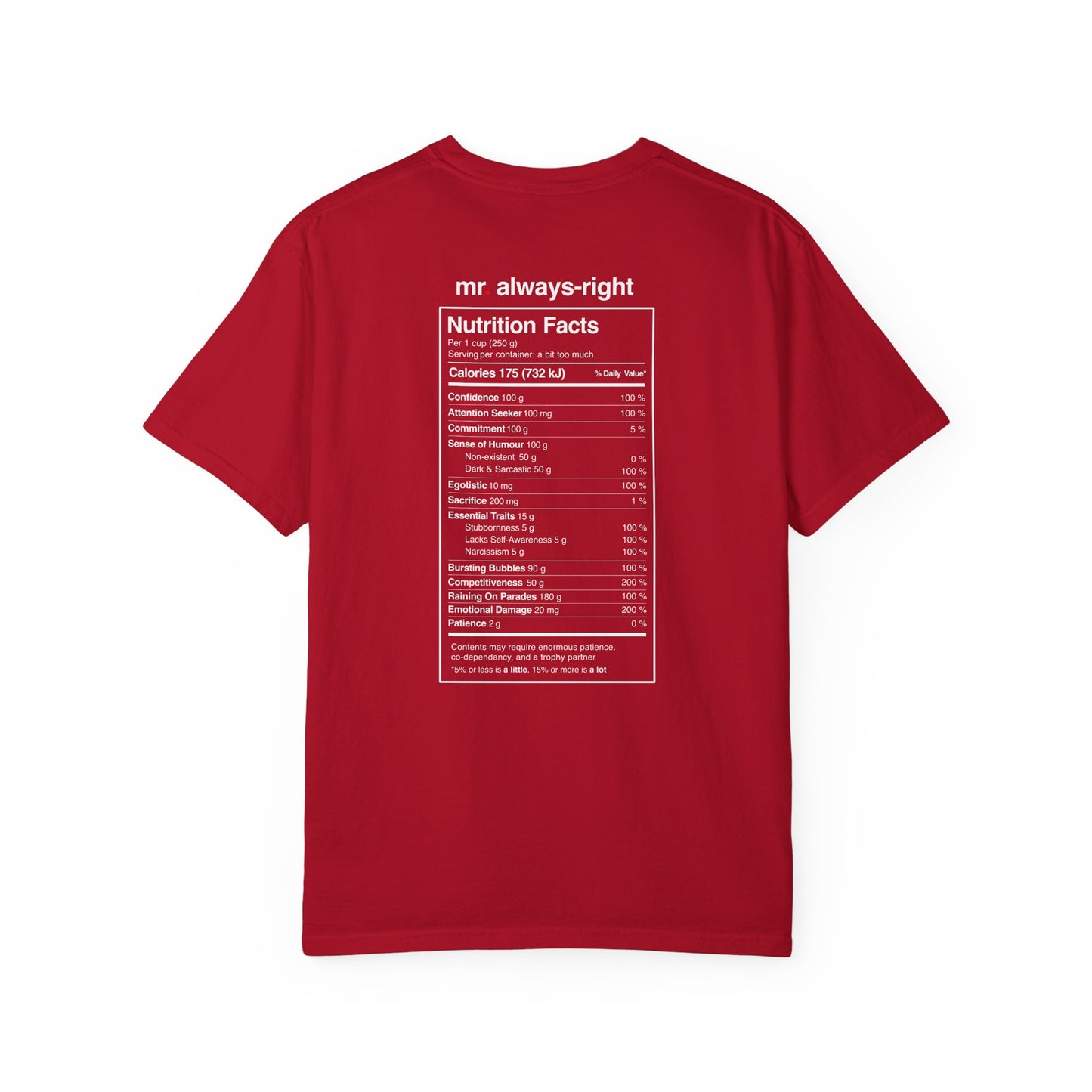 Mr. Always-Right Couples Tee — Funny Graphic with Nutrition Facts Back T-Shirt