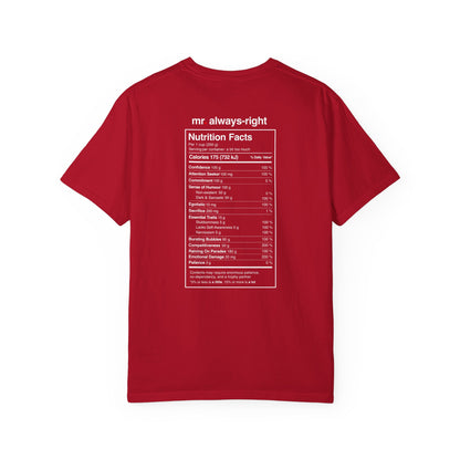 Mr. Always-Right Couples Tee — Funny Graphic with Nutrition Facts Back T-Shirt