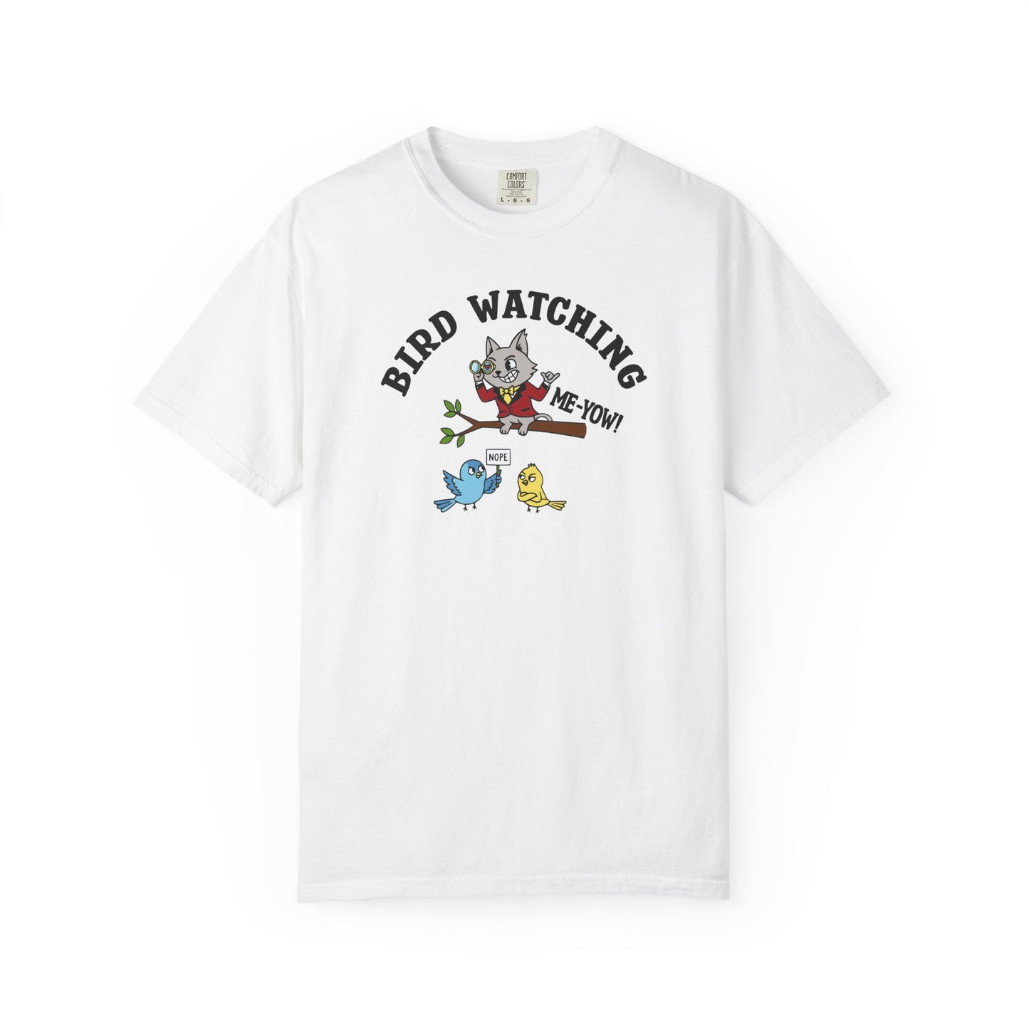 'Bird Watching' T-Shirt — Vintage Cartoon Cat Calling Graphic Tee