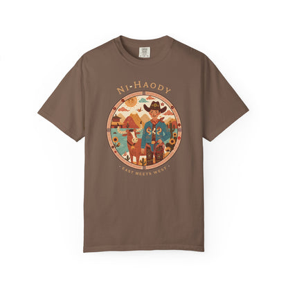 "Ni-Haody. Easts Meets West" Asian Cowboy Camp Graphic T-Shirt — Western Illustration Tee
