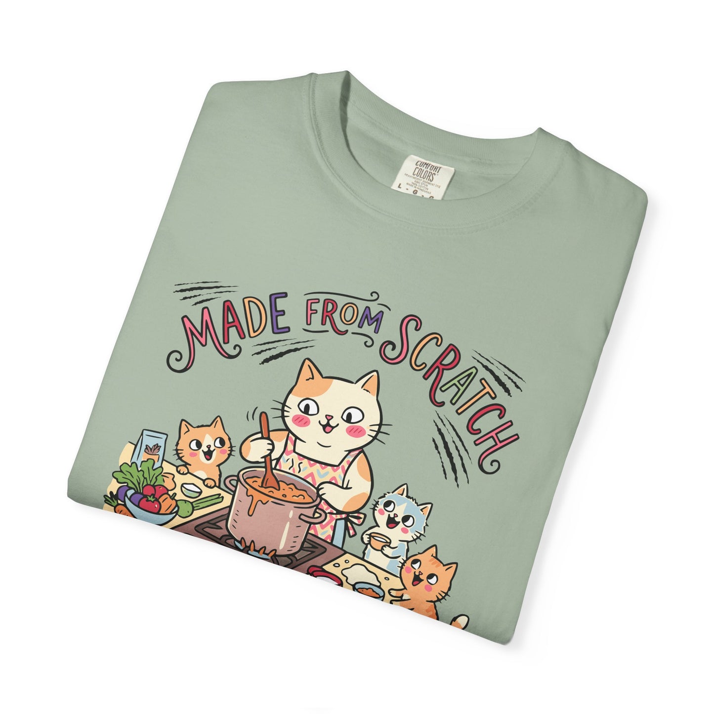 "Made From Scratch" T-Shirt - Cat Family Cooking Kittens Kitchen Mom Illustration Tee