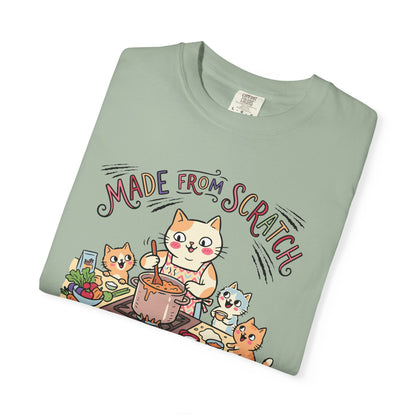 "Made From Scratch" T-Shirt - Cat Family Cooking Kittens Kitchen Mom Illustration Tee