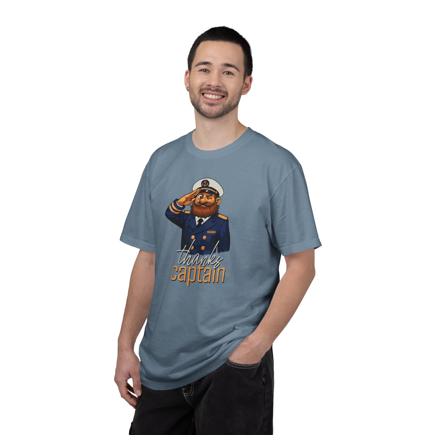 Captain Obvious Salute T-Shirt — "Thanks, Captain" Nautical Crew Tee