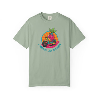 “Wheelie Like Radishes” T-Shirt —  Retro Radish Lover Vegan Cycling Graphic Tee