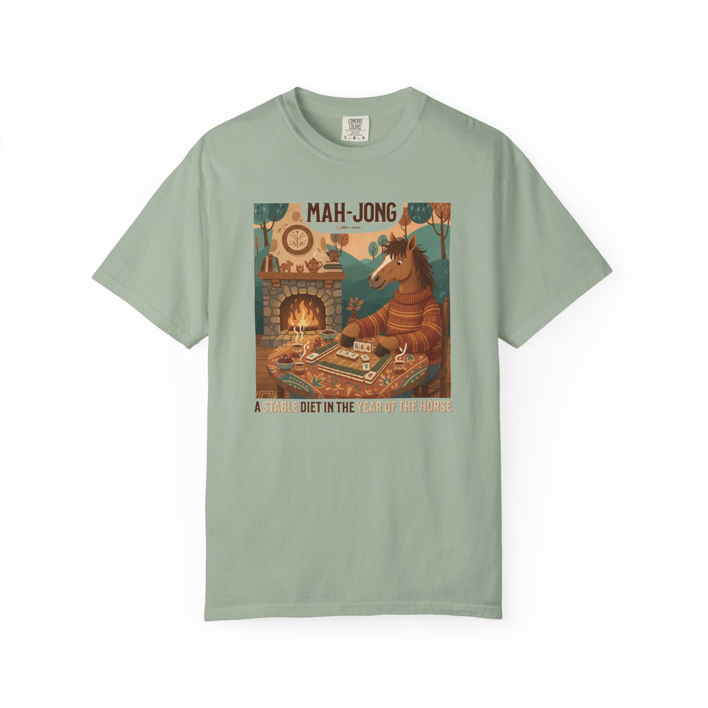 “Mah-Jong: A Stable Diet in the Year of the Horse” T-Shirt — Retro Cozy Mahjong Horse Design