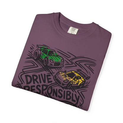 Drive Responsibly Vintage Car T-Shirt — Retro Racer Awareness Graphic Tee