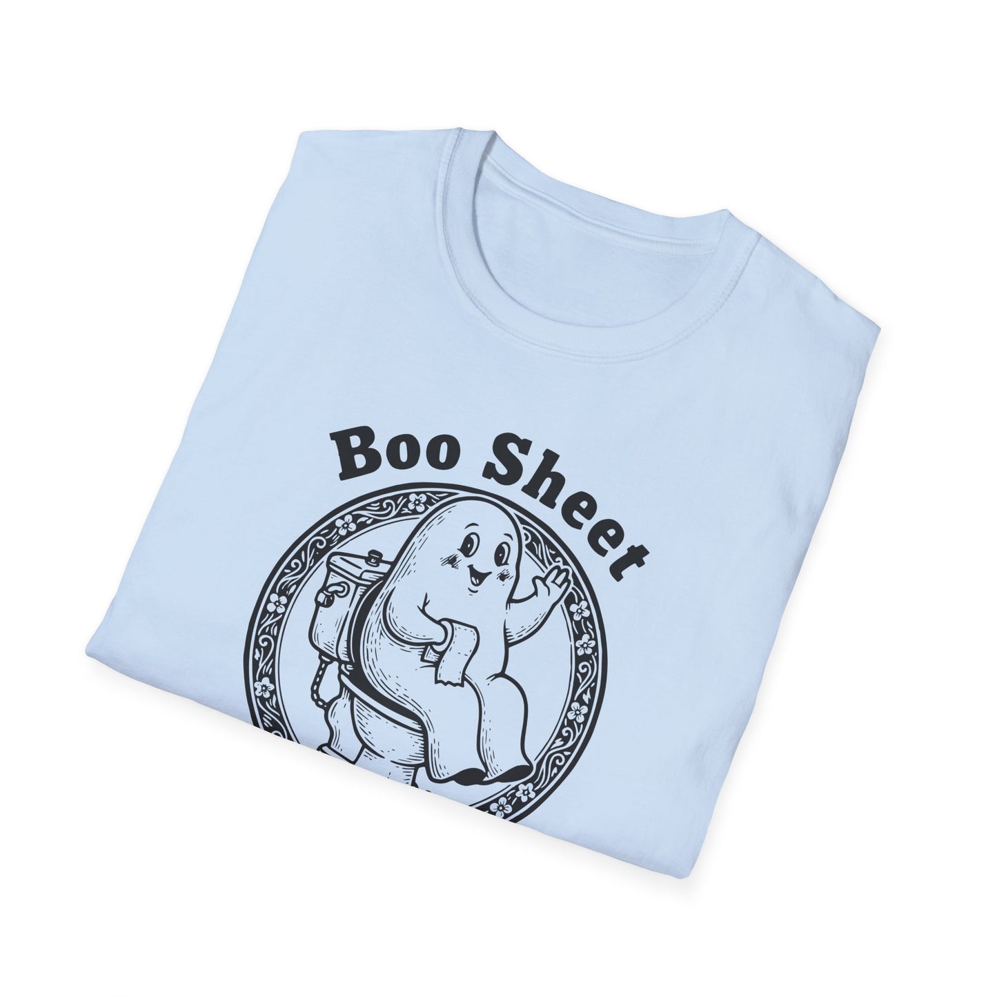 Boo Sheet T-Shirt — Funny Ghost on Toilet Halloween Tee