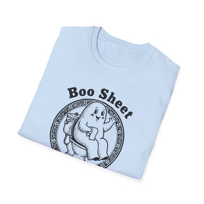 Boo Sheet T-Shirt — Funny Ghost on Toilet Halloween Tee