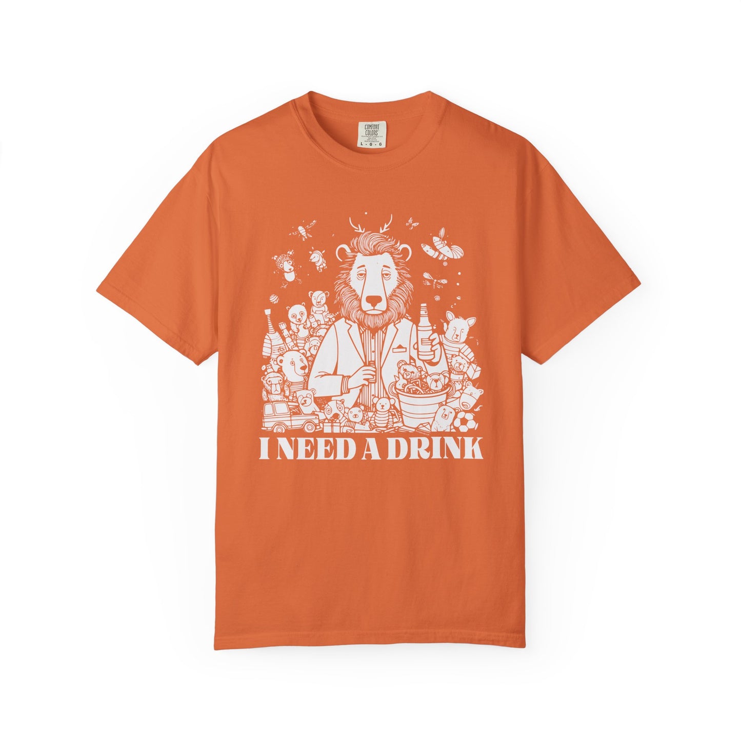 I Need A Drink T-Shirt — Funny Lion Bartender Gentleman Father Graphic Tee