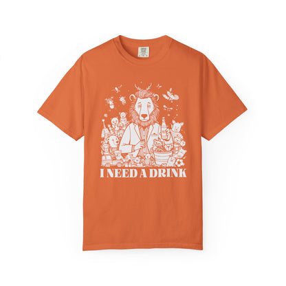 I Need A Drink T-Shirt — Funny Lion Bartender Gentleman Father Graphic Tee
