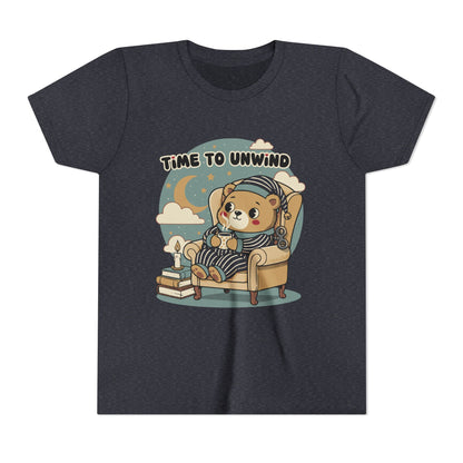 'Time to Unwind' Youth Tee — Windup Toy Bear Relaxing Graphic T-Shirt
