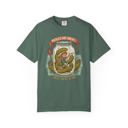 "Pickles Are Great... Until You're In One" T-Shirt — Funny Pickle Jar Vintage Illustration Tee