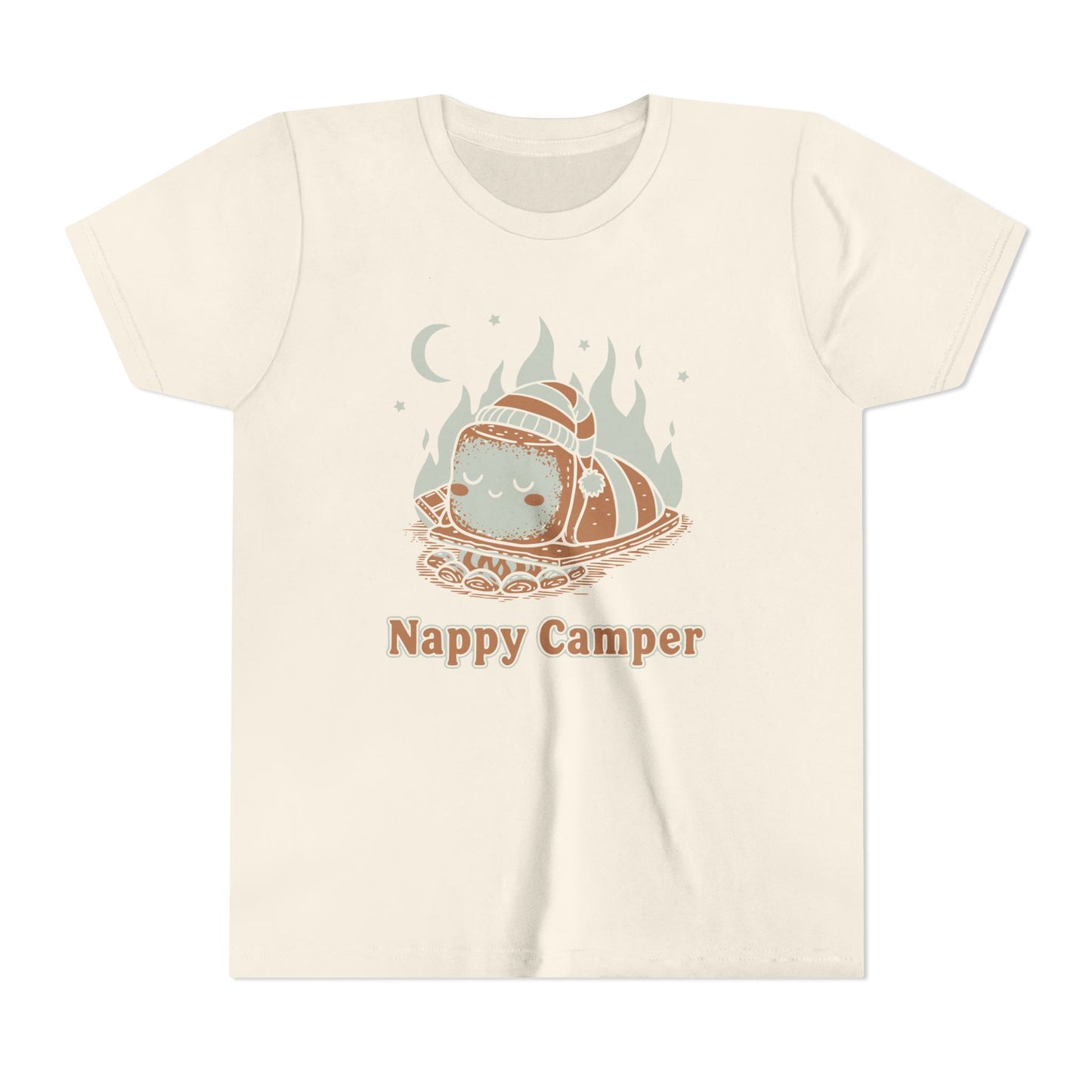 "Nappy Camper" Youth Tee — Cute Sleeping Marshmallow Camping T-Shirt