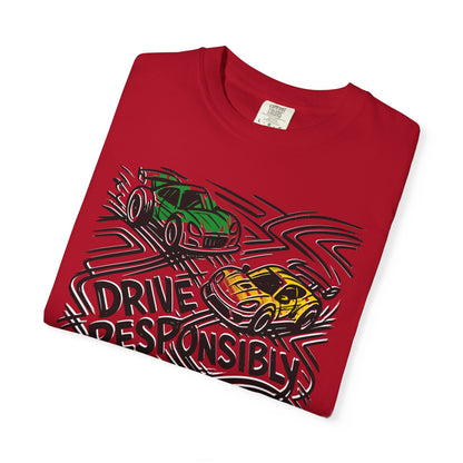 Drive Responsibly Vintage Car T-Shirt — Retro Racer Awareness Graphic Tee