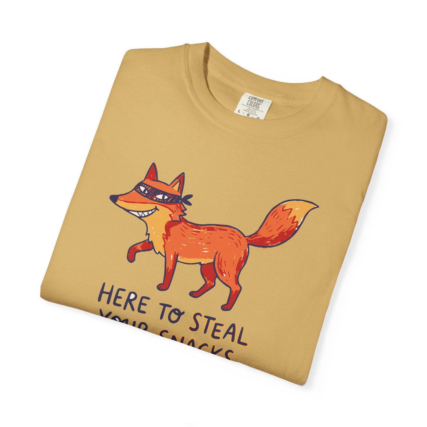 "Here to Steal Your Snacks" Graphic T-Shirt — Cute Snack Thief Fox Tee