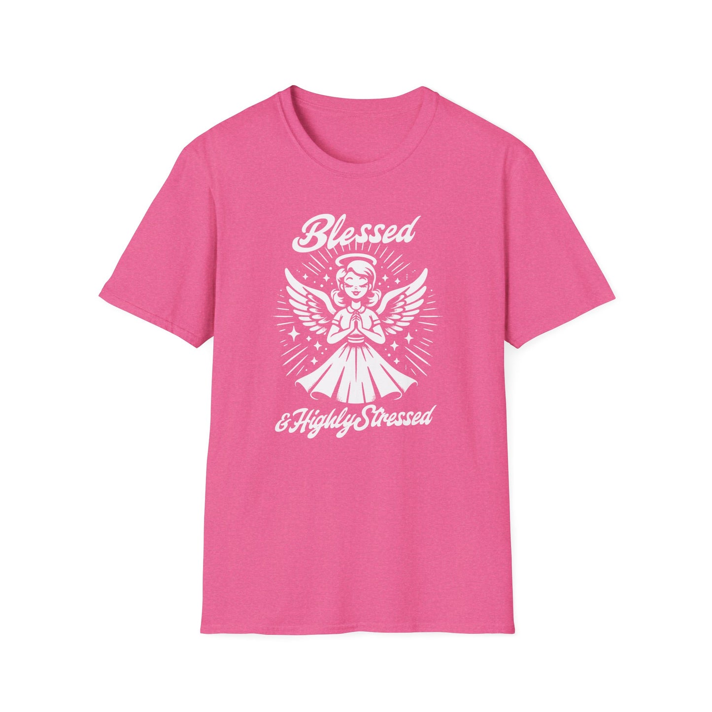 Blessed & Highly Stressed T-Shirt — Retro Angelic Graphic Tee