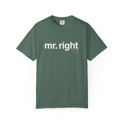 Mr. Right Couples Tee — "mr. right" Front Text with Nutrition Facts Back Graphic T-Shirt