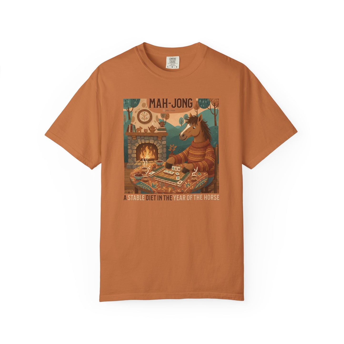 “Mah-Jong: A Stable Diet in the Year of the Horse” T-Shirt — Retro Cozy Mahjong Horse Design