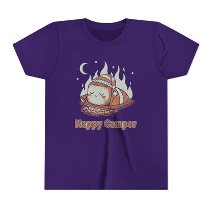 "Nappy Camper" Youth Tee — Cute Sleeping Marshmallow Camping T-Shirt