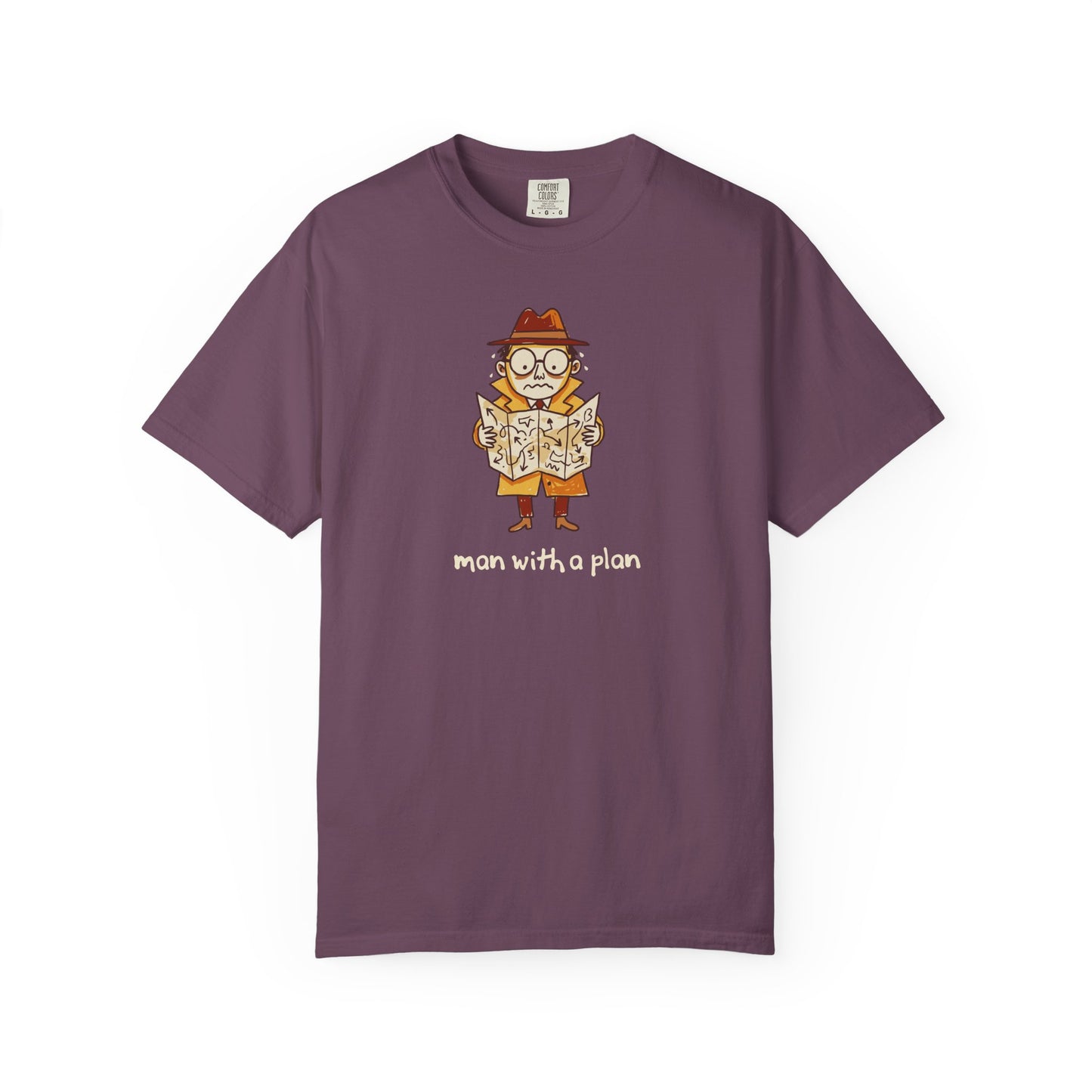 Man With a Plan T-Shirt — Cute Confused Detective Map Graphic Tee