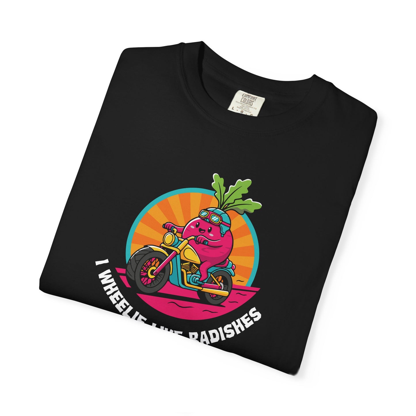 “Wheelie Like Radishes” T-Shirt —  Retro Radish Lover Vegan Cycling Graphic Tee