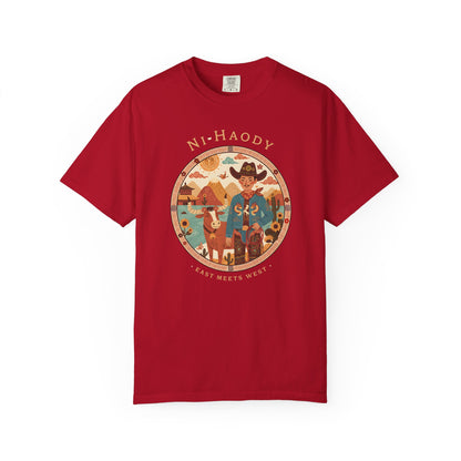 "Ni-Haody. Easts Meets West" Asian Cowboy Camp Graphic T-Shirt — Western Illustration Tee