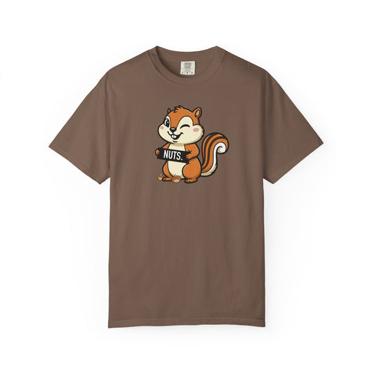 "Chestnuts: Nuts" Couples Tee - Chipmunk Holding 'NUTS' Funny Chestnut Graphic T-Shirt
