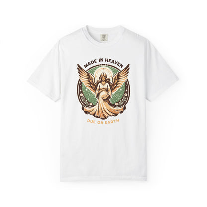 "Made in Heaven, Due on Earth" Angel Graphic T-Shirt — Vintage Expecting Mother Tee