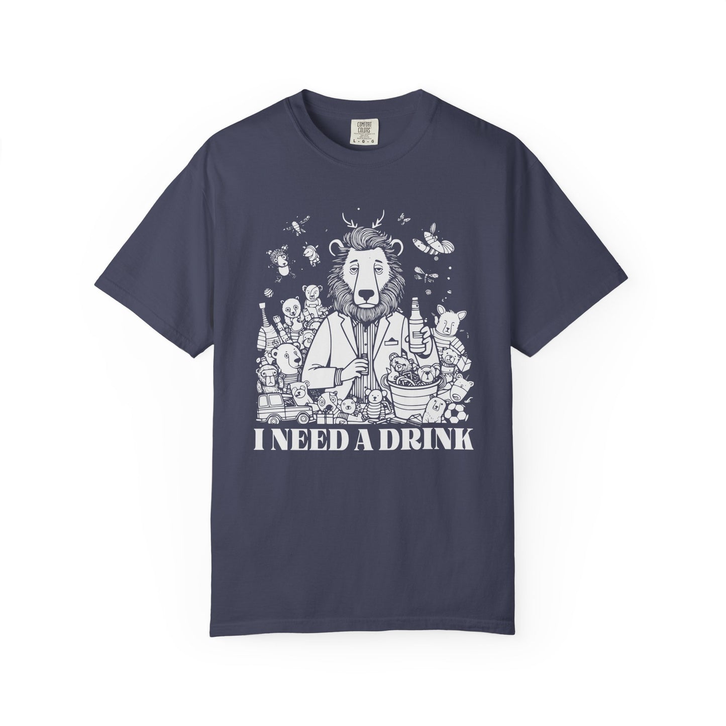 I Need A Drink T-Shirt — Funny Lion Bartender Gentleman Father Graphic Tee