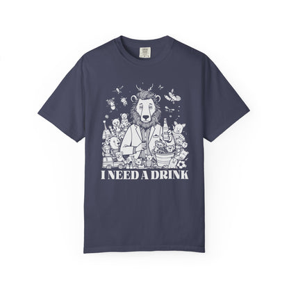 I Need A Drink T-Shirt — Funny Lion Bartender Gentleman Father Graphic Tee