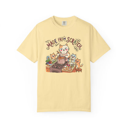 "Made From Scratch" T-Shirt - Cat Family Cooking Kittens Kitchen Mom Illustration Tee