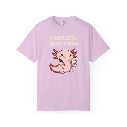 "I Axolotl Questions" T-Shirt — Cute Cartoon Reporter Student Graphic Tee