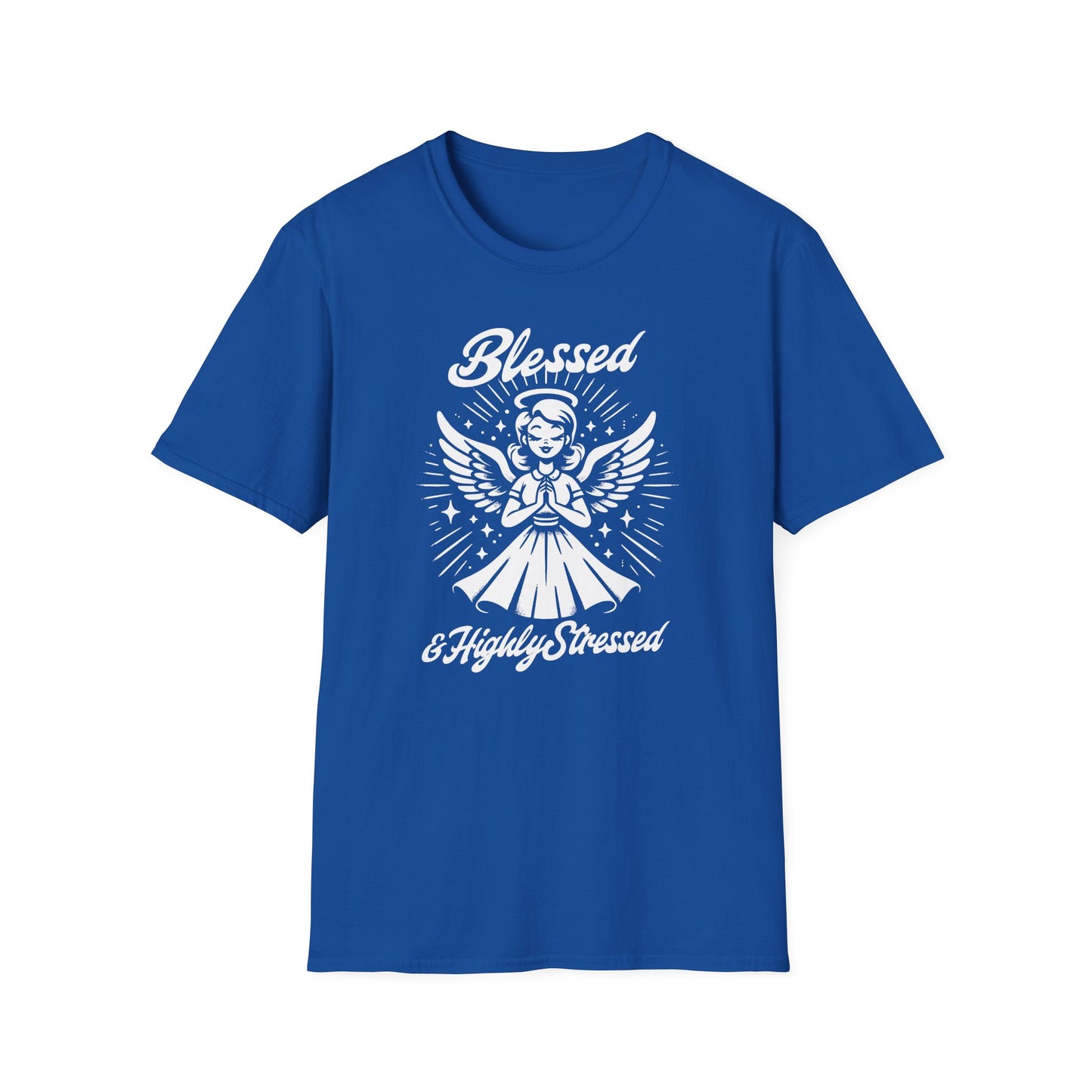 Blessed & Highly Stressed T-Shirt — Retro Angelic Graphic Tee