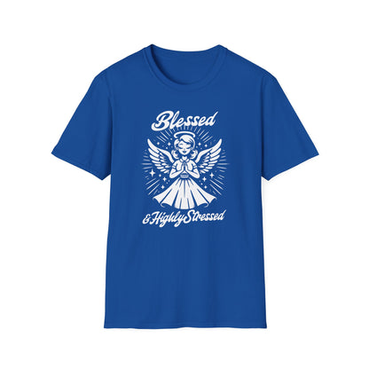 Blessed & Highly Stressed T-Shirt — Retro Angelic Graphic Tee