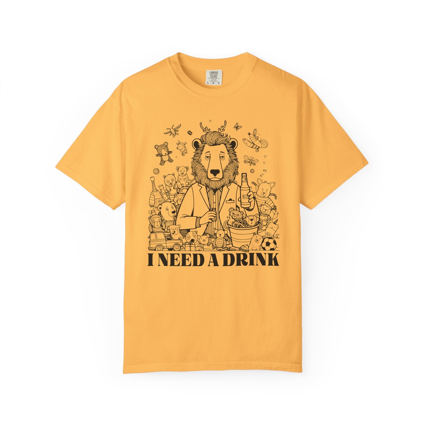 I Need A Drink T-Shirt — Funny Lion Bartender Gentleman Father Graphic Tee