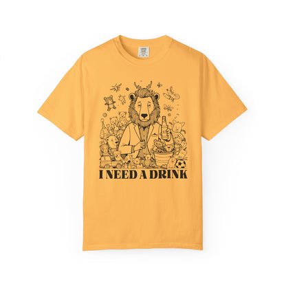 I Need A Drink T-Shirt — Funny Lion Bartender Gentleman Father Graphic Tee