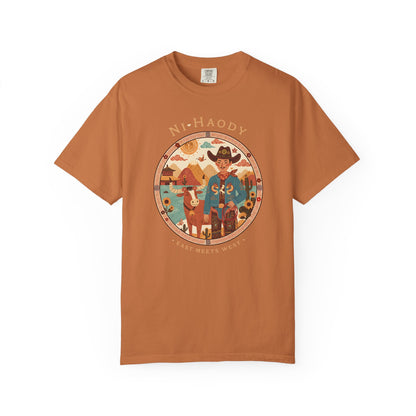 "Ni-Haody. Easts Meets West" Asian Cowboy Camp Graphic T-Shirt — Western Illustration Tee