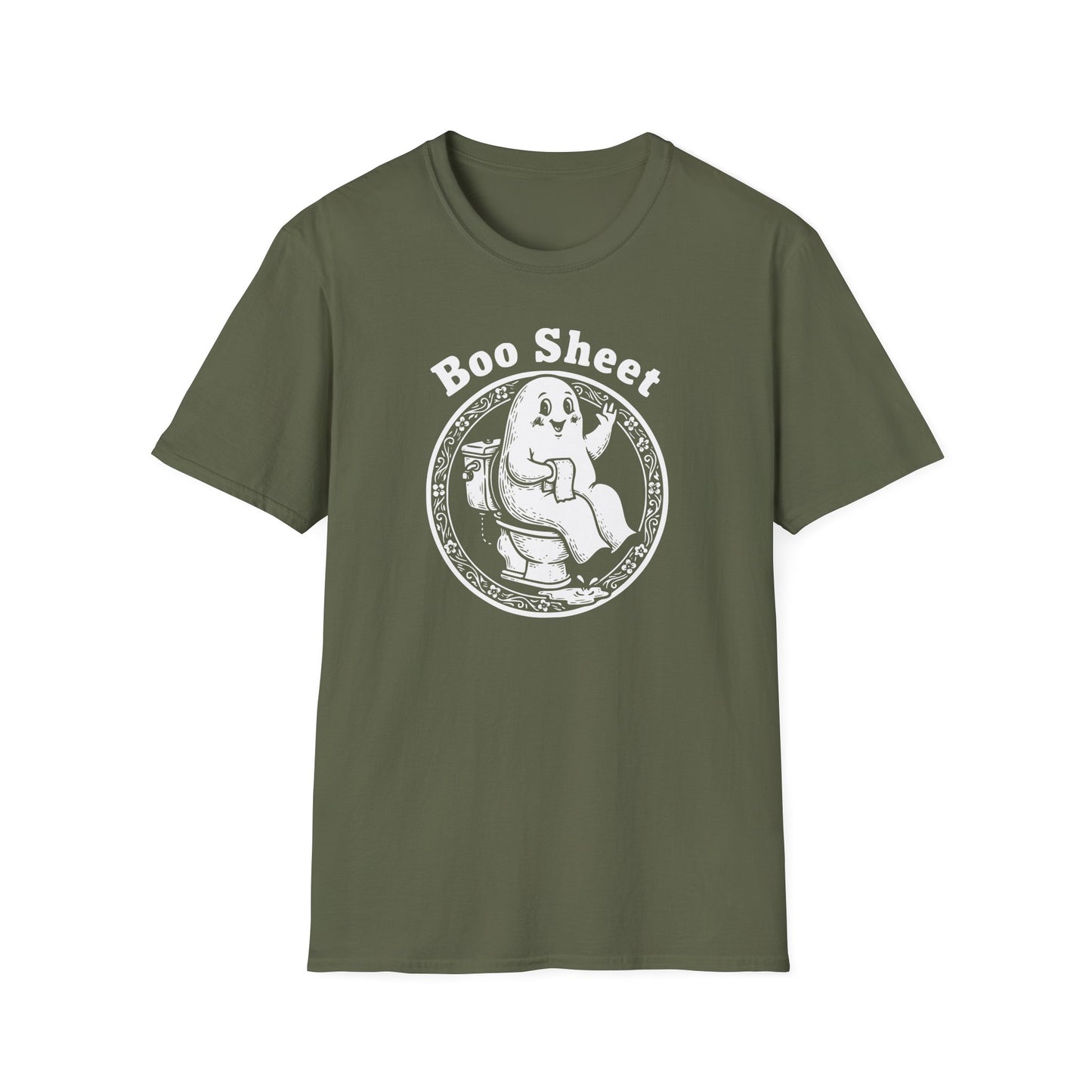 Boo Sheet T-Shirt — Funny Ghost on Toilet Halloween Tee