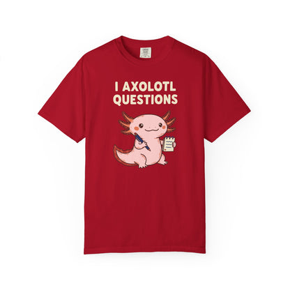 "I Axolotl Questions" T-Shirt — Cute Cartoon Reporter Student Graphic Tee